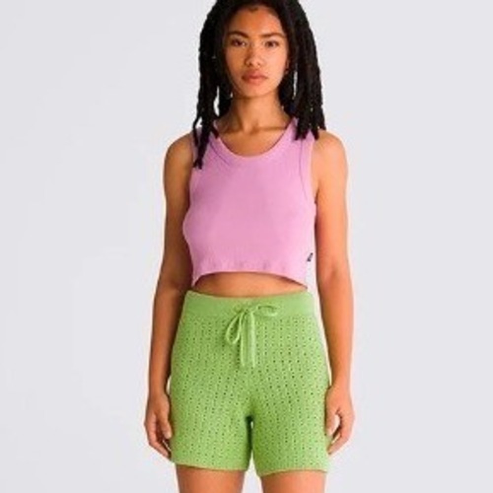 Vans Morrison Sweater‎ Shorts Women's XL Lime Green Pointelle Knit Drawstring